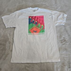 Hanes White T-Shirt Pink, Green and Blue Graphic 90s Oakland Firestorm Red Cross